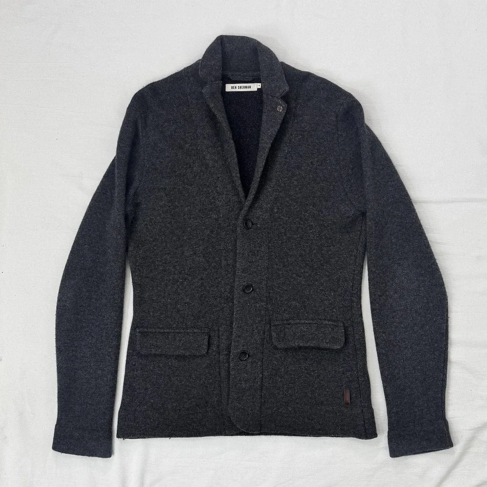 Ben Sherman Charcoal Wool Button Down Fitted Blazer Cardigan Mens M